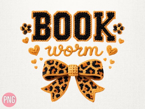 Crochet Book Worm Leopard Print Bow PNG: A Digital Design Evaluation