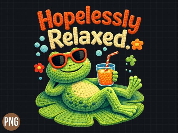 Hopelessly Relaxed Frog Drink Art PNG: Elevating Digital Design with Whimsical Charm