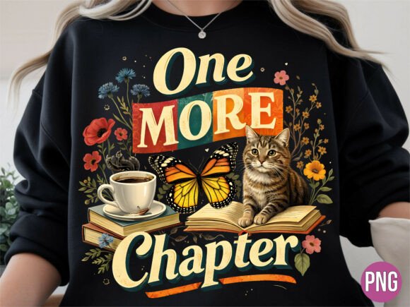 One More Chapter Cat Book Lover PNG