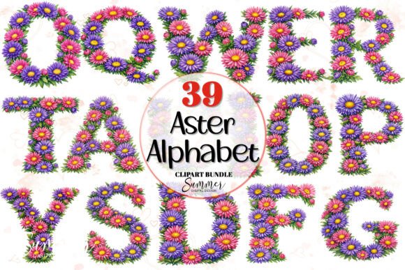 September Aster Alphabet Clipart Bundle