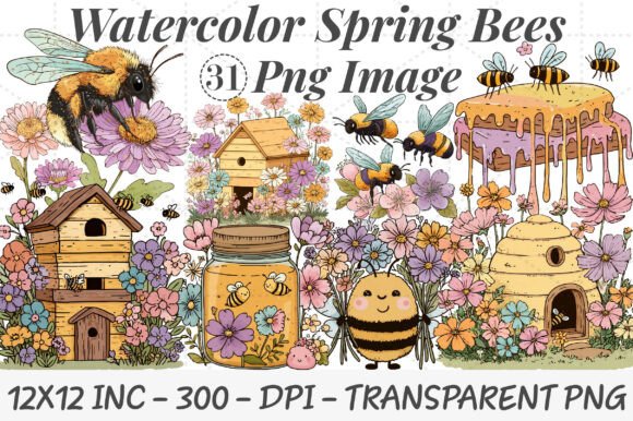 Strategic Branding with Watercolor Spring Bees PNG Clipart